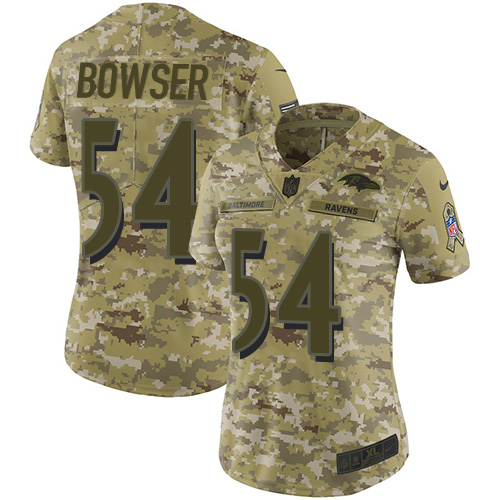 Baltimore Ravens #54 Tyus Bowser Camo Women's Stitched Limited 2018 Salute to Service Jersey Womens