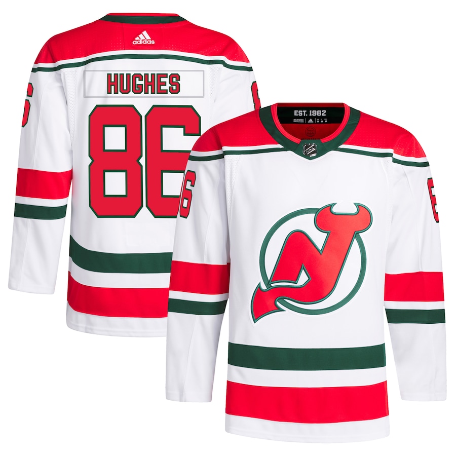 New Jersey Devils #86 Jack Hughes Men's Adidas White 2022-23 Heritage Primegreen Authentic Pro Jersey