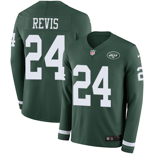 Jets #24 Darrelle Revis Green Team Color Youth Stitched Limited Therma Long Sleeve Jersey