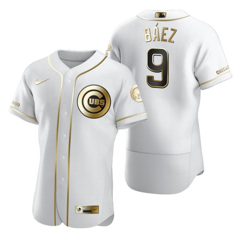 Chicago Chicago Cubs #9 Javier Baez White Men's Authentic Golden Edition Jersey Men's