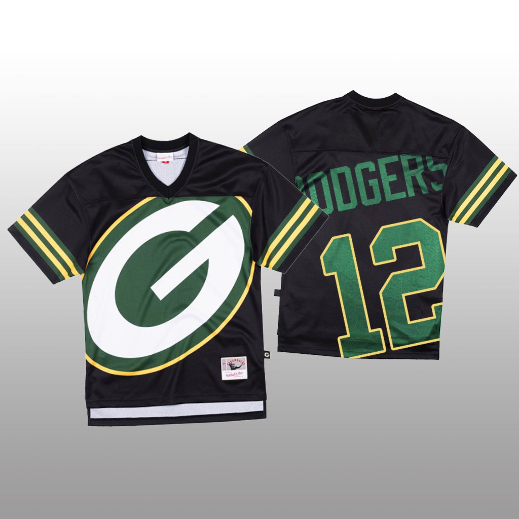 Green Bay Packers #12 Aaron Rodgers Black Men's Mitchell & Nell Big Face Fashion Limited Jersey