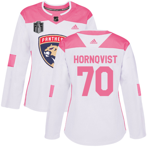 Adidas Panthers #70 Patric Hornqvist White/Pink 2023 Stanley Cup Final Patch Authentic Fashion Women's Stitched Jersey