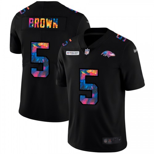 Baltimore Baltimore Ravens #5 Marquise Brown Men's Multi-Color Black 2020 Crucial Catch Vapor Untouchable Limited Jersey Men's