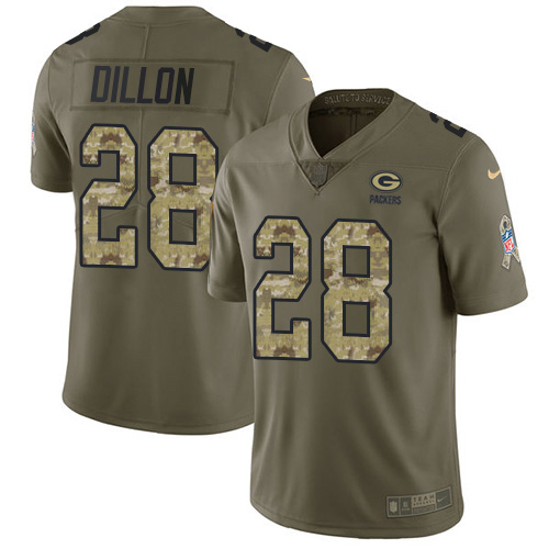 Packers #28 AJ Dillon Olive/Camo Men's Stitched Limited 2017 Salute To Service Jersey