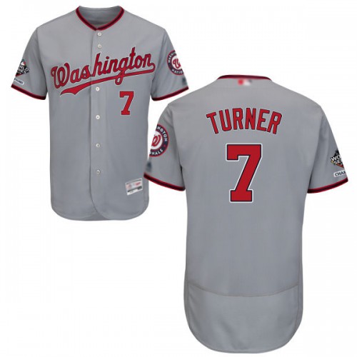 Washington Nationals #7 Trea Turner Grey Flexbase Authentic Collection 2019 World Series Champions Stitched Jersey Men's