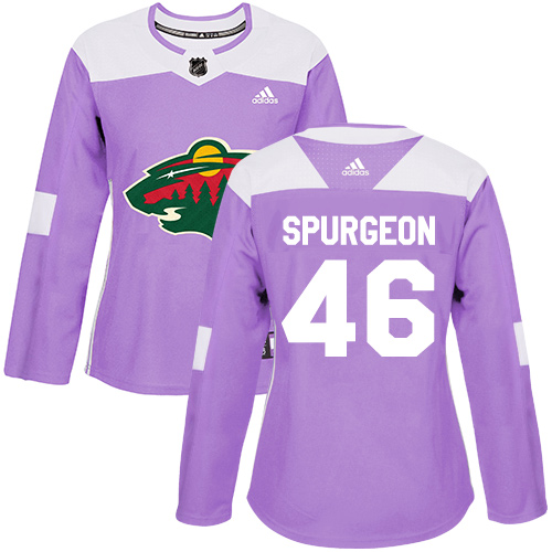 Adidas Minnesota Wild #46 Jared Spurgeon Purple Authentic Fights Cancer Women's Stitched Jersey Womens