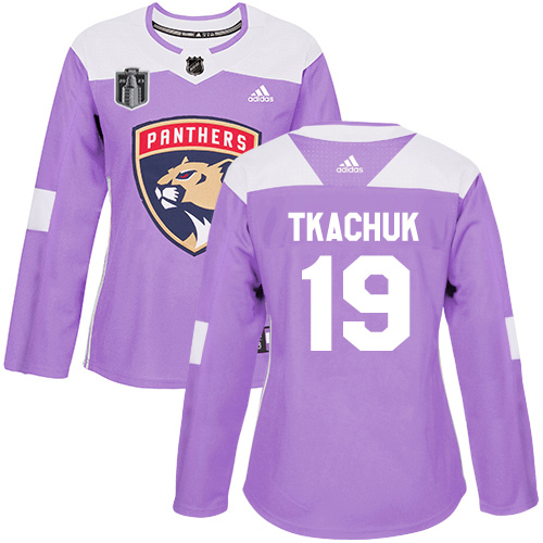 Adidas Panthers #19 Matthew Tkachuk Purple 2023 Stanley Cup Final Patch Authentic Fights Cancer Women's Stitched Jersey