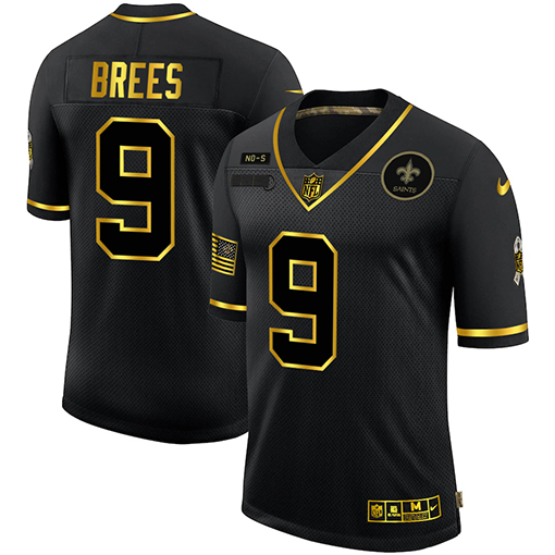 New Orleans Saints #9 Drew Brees Men's 2020 Salute To Service Golden Limited Jersey Black