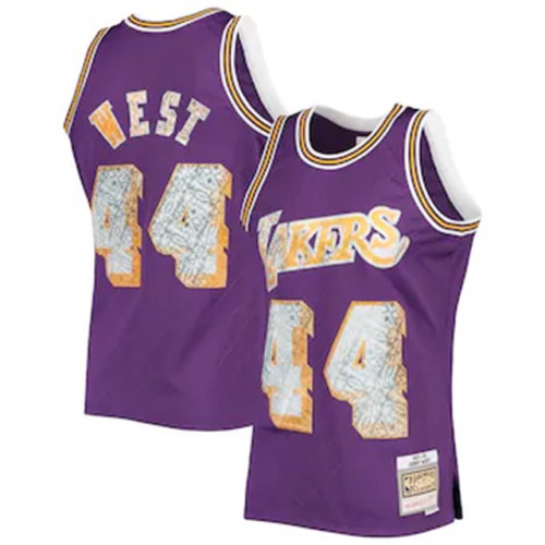 Los Angeles Lakers #44 Jerry West Mitchell & Ness 1996-97 Hardwood Classics 75th Anniversary Diamond Swingman Jersey - Purple Mens