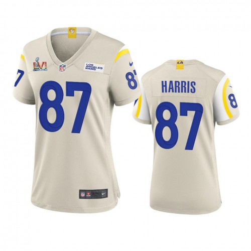 Los Angeles Los Angeles Rams #87 Jacob Harris Women's Super Bowl LVI Patch Game Jersey - Bone Womens