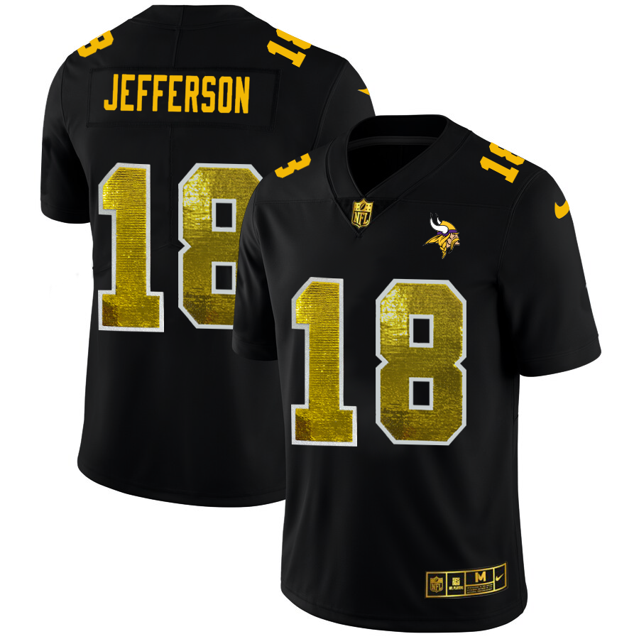 Minnesota Vikings #18 Justin Jefferson Men's Black Golden Sequin Vapor Limited Jersey