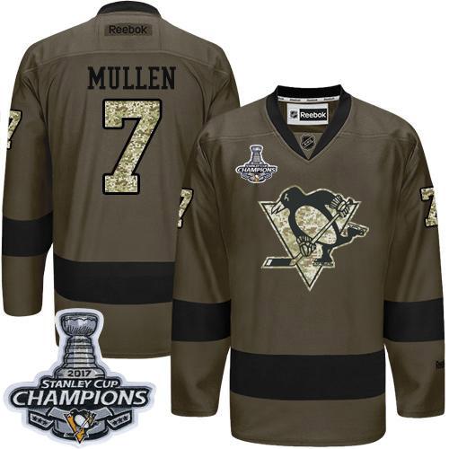 Pittsburgh Penguins #7 Joe Mullen Green Salute to Service 2017 Stanley Cup Finals Champions Stitched Jersey Men's