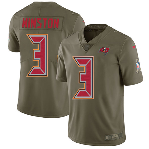 Tampa Bay Buccaneers #3 Jameis Winston Olive Men's Stitched Limited 2017 Salute to Service Jersey Men's