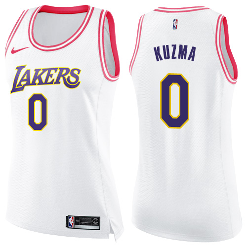 Los Angeles Lakers #0 Kyle Kuzma White/Pink Womens Swingman Fashion Jersey Womens