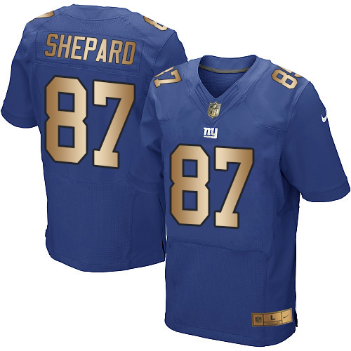 New York Giants #87 Sterling Shepard Royal Blue Team Color Men's Stitched Elite Gold Jersey Men's