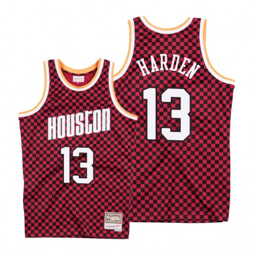 Mitchell & Ness Houston Rockets #13 James Harden Red Checkerboard HWC Throwback Jersey Mens