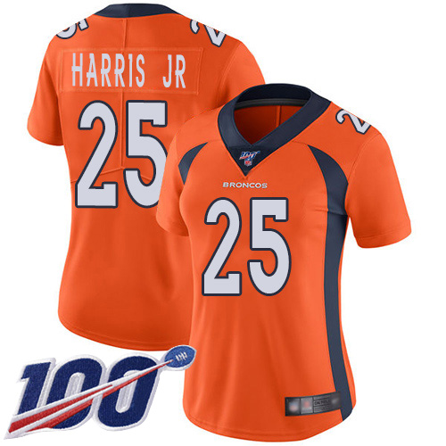 Denver Broncos #25 Chris Harris Jr Orange Team Color Women's Stitched 100th Season Vapor Limited Jersey Womens