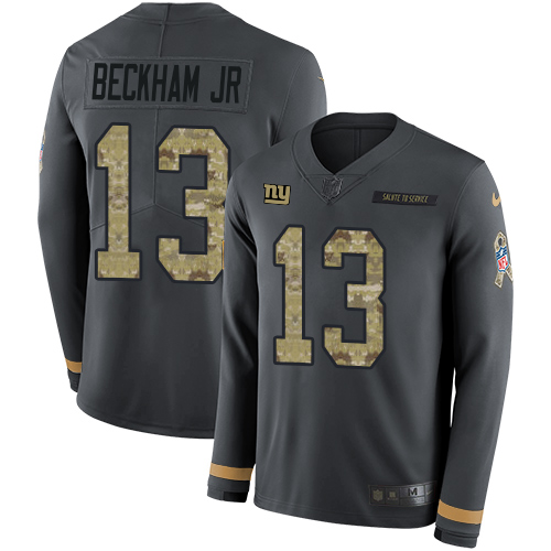 New York Giants #13 Odell Beckham Jr Anthracite Salute to Service Men's Stitched Limited Therma Long Sleeve Jersey Men's
