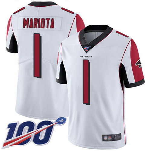 Falcons #1 Marcus Mariota White Men's Stitched 100th Season Vapor Untouchable Limited Jersey