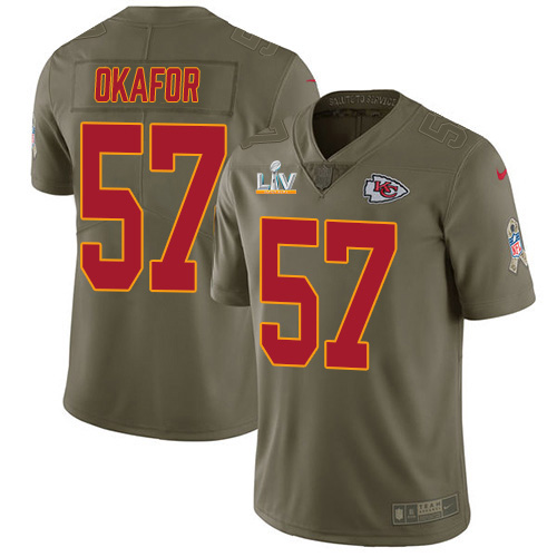 Kansas City Chiefs #57 Alex Okafor Olive Men's Super Bowl LV Bound Stitched Limited 2017 Salute To Service Jersey Men's
