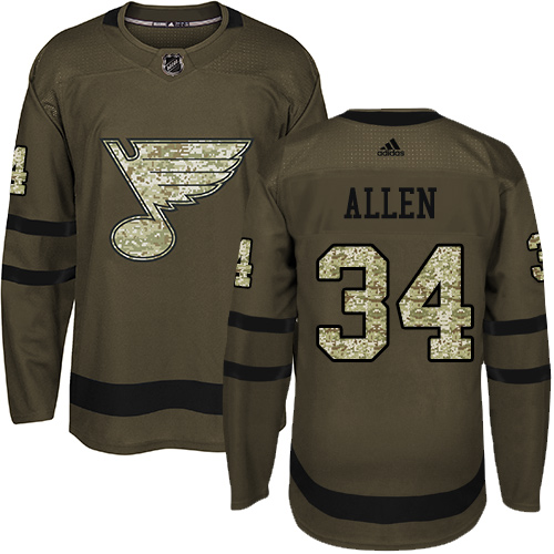 Adidas St. Louis Blues #34 Jake Allen Green Salute to Service Stitched Jersey Men's