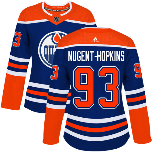 Adidas Edmonton Oilers #93 Ryan Nugent-Hopkins Royal Alternate Authentic Women's Stitched Jersey Womens