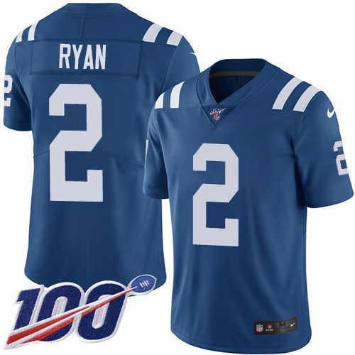 Colts #2 Matt Ryan Royal Blue Team Color Men's Stitched 100th Season Vapor Limited Jersey