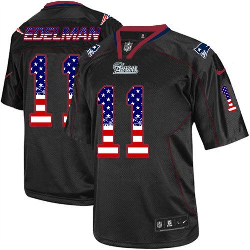 Patriots #11 Julian Edelman Black Men's Stitched Elite USA Flag Fashion Jersey