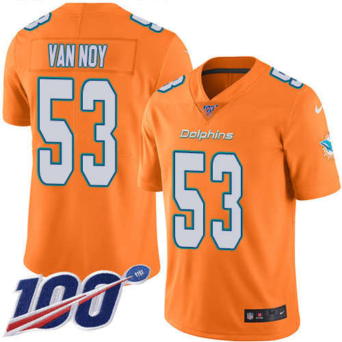 Miami Dolphins #53 Kyle Van Noy Orange Men's Stitched Limited Rush 100th Season Jersey Men's