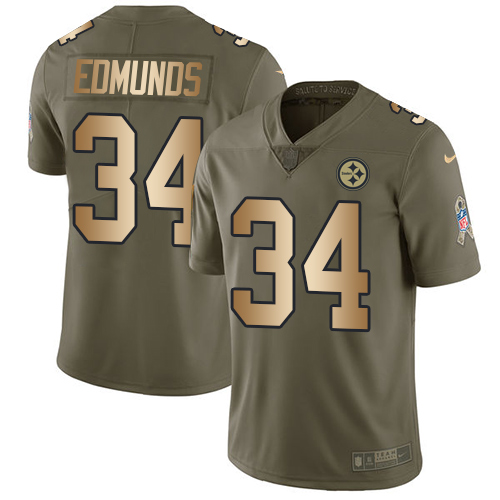 Pittsburgh Steelers #34 Terrell Edmunds Olive/Gold Men's Stitched Limited 2017 Salute To Service Jersey Men's