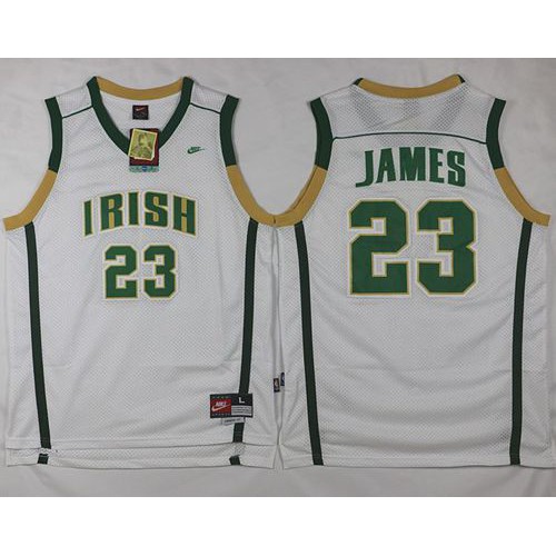 Los Angeles Lakers #23 LeBron James White Irish High School Stitched Jersey Mens