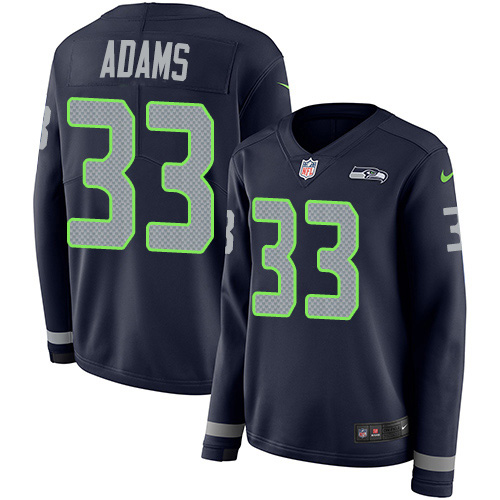 Seahawks #33 Jamal Adams Steel Blue Team Color Women's Stitched Limited Therma Long Sleeve Jersey