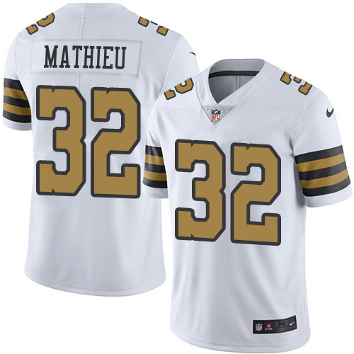 Saints #32 Tyrann Mathieu White Men's Stitched Limited Rush Jersey