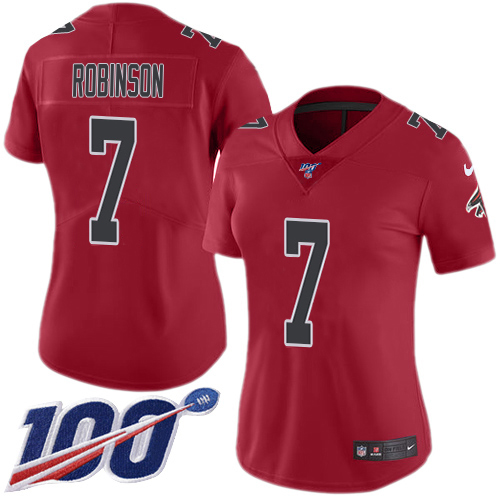 Falcons #7 Bijan Robinson Red Stitched Women's Limited Rush 100th Season Jersey