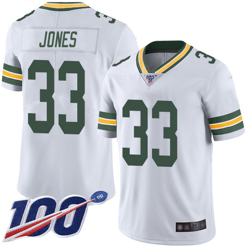 Packers #33 Aaron Jones White Men's Stitched 100th Season Vapor Limited Jersey