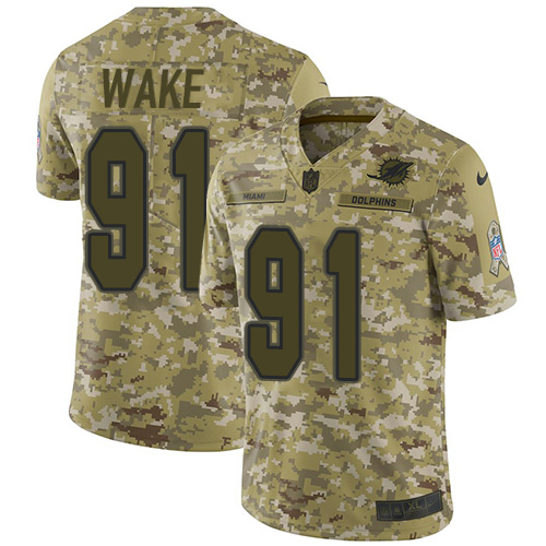 Miami Dolphins #91 Cameron Wake Camo Men's Stitched Limited 2018 Salute To Service Jersey Men's