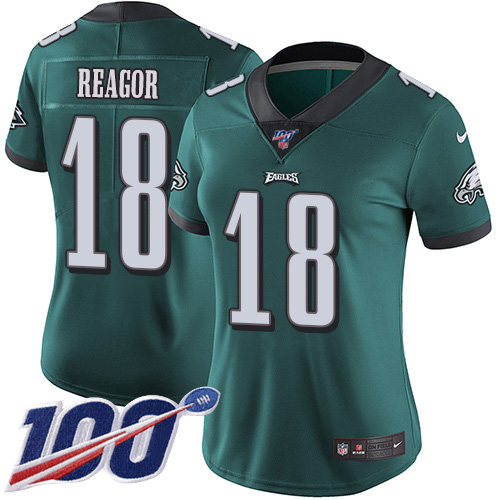 Philadelphia Eagles #18 Jalen Reagor Green Team Color Women's Stitched 100th Season Vapor Untouchable Limited Jersey Womens