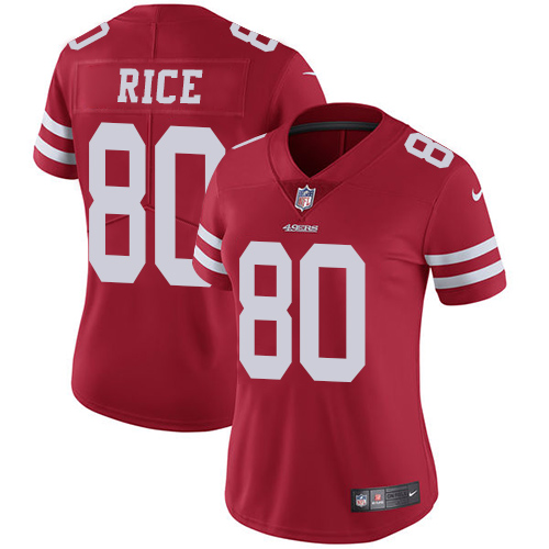 49ers #80 Jerry Rice Red Team Color Women's Stitched Vapor Untouchable Limited Jersey