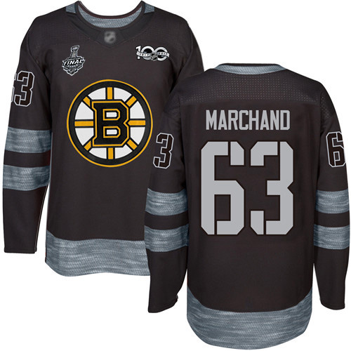 Adidas Boston Bruins #63 Brad Marchand Black 1917-2017 100th Anniversary Stanley Cup Final Bound Stitched Jersey Men's