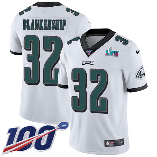Eagles #32 Reed Blankenship White Super Bowl LVII Patch Youth Stitched 100th Season Vapor Untouchable Limited Jersey