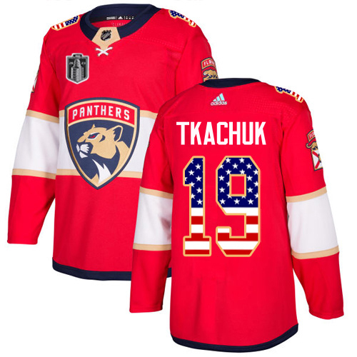 Adidas Panthers #19 Matthew Tkachuk Red 2023 Stanley Cup Final Patch Home Authentic USA Flag Stitched Youth Jersey