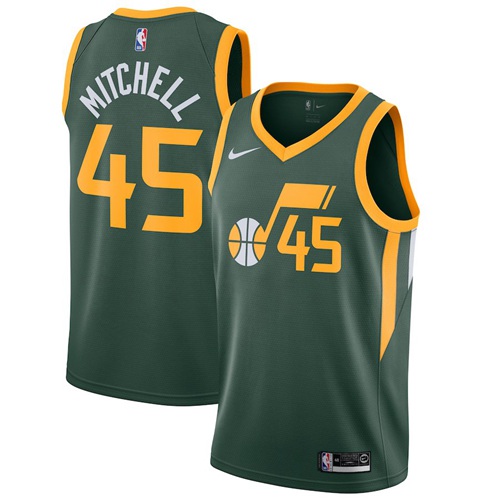 Utah Jazz #45 Donovan Mitchell Green Swingman Earned Edition Jersey Mens