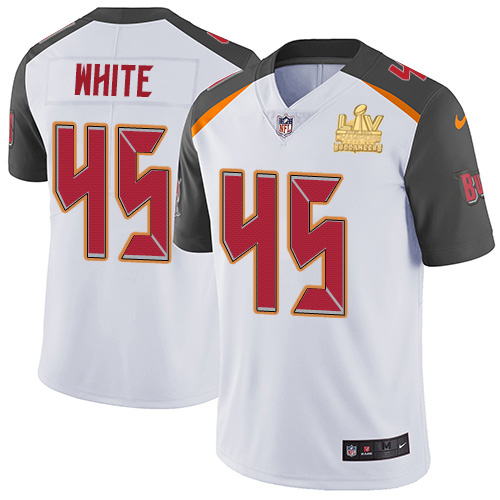 Buccaneers #45 Devin White White Men's Super Bowl LV Champions Patch Stitched Vapor Untouchable Limited Jersey