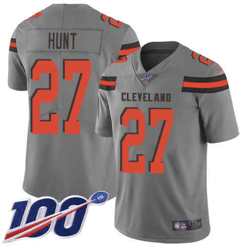 Cleveland Browns #27 Kareem Hunt Gray Youth Stitched Limited Inverted Legend 100th Season Jersey Youth