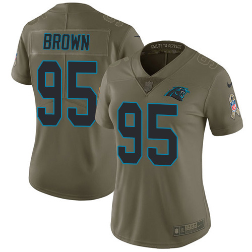 Carolina Panthers #95 Derrick Brown Olive Women's Stitched Limited 2017 Salute To Service Jersey Womens