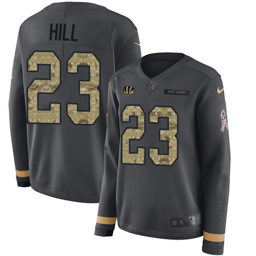 Bengals #23 Daxton Hill Anthracite Salute To Service Women's Stitched Limited Therma Long Sleeve Jersey