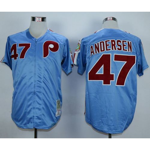 Mitchell And Ness Philadelphia Phillies #47 Larry Andersen Blue Throwback Stitched Jersey Men's