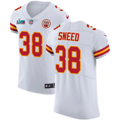 Chiefs #38 L'Jarius Sneed White Super Bowl LVII Patch Men's Stitched Vapor Untouchable Elite Jersey