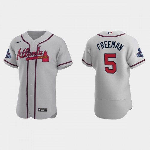 Atlanta Atlanta Braves #5 Freddie Freeman Men's 2021 World Series Champions Patch Authentic Player Jersey - Gray Men's