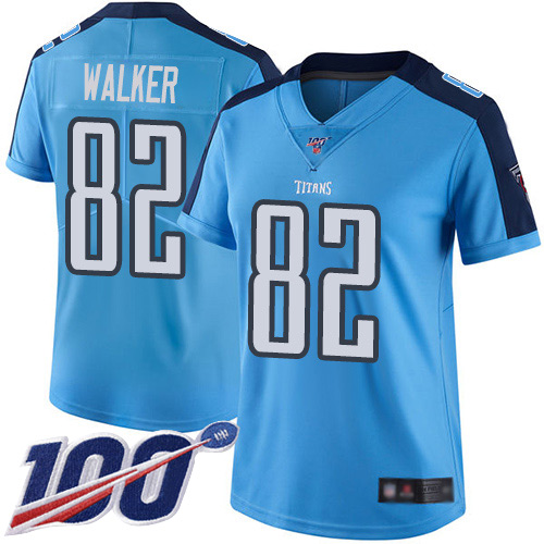 Tennessee Titans #82 Delanie Walker Light Blue Women's Stitched Limited Rush 100th Season Jersey Womens